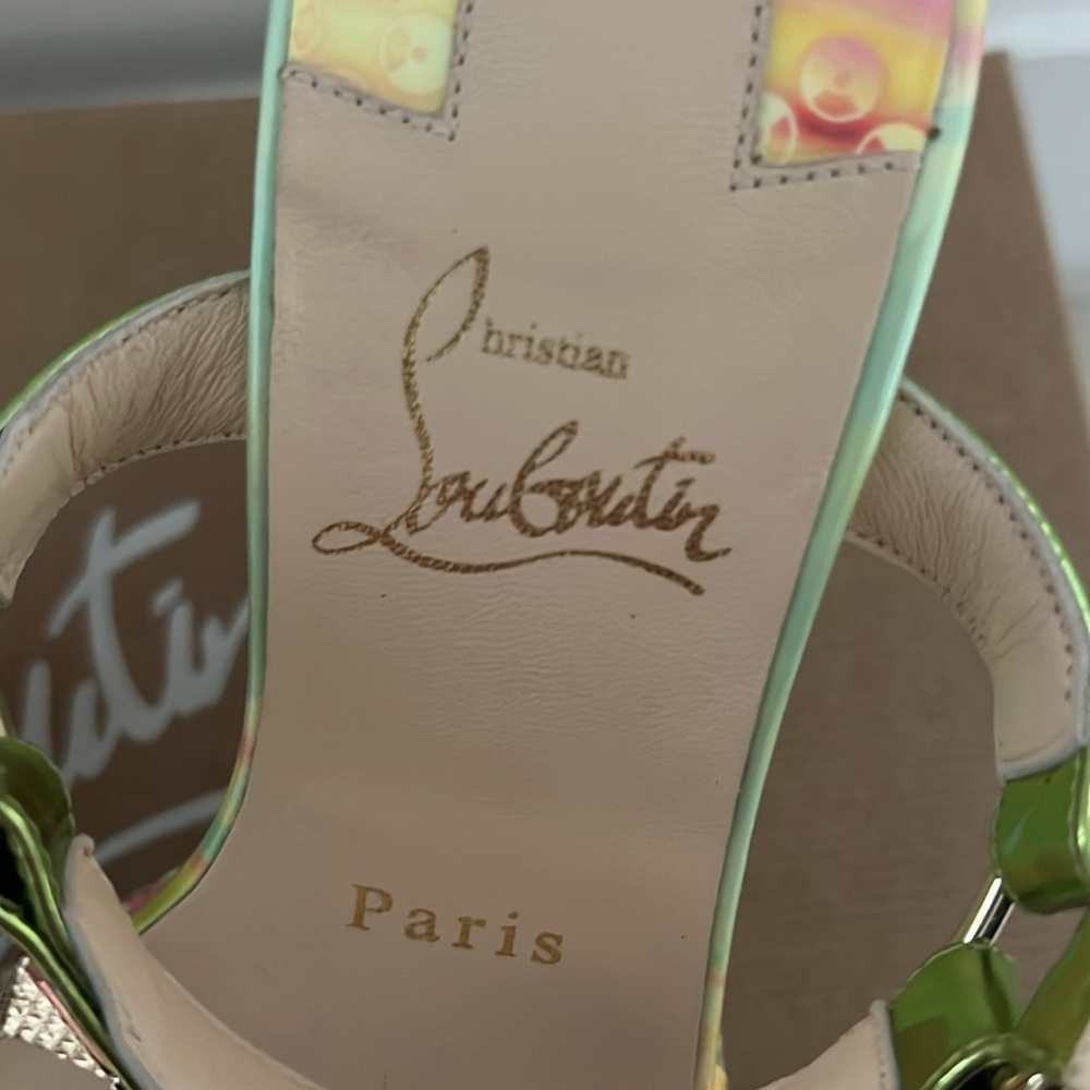 New Christian Louboutin Green Wedge Sandals Studded Italy Size 37 AUTHENTIC - Picture 11 of 11
